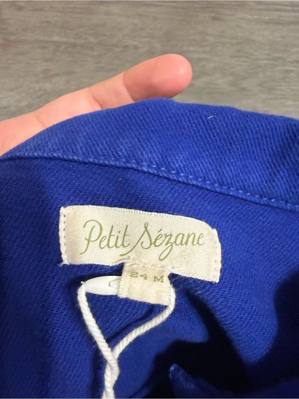 Sezane Royal Blue Button-Front Kids Jacket Charlie Name embroidered